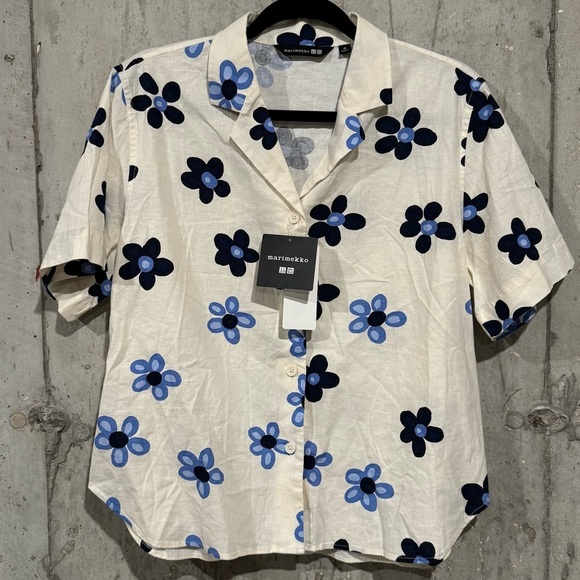 Uniqlo x Marimekko NWT Women’s Size Medium Floral Linen Blend Button Up Shirt - Picture 1 of 7